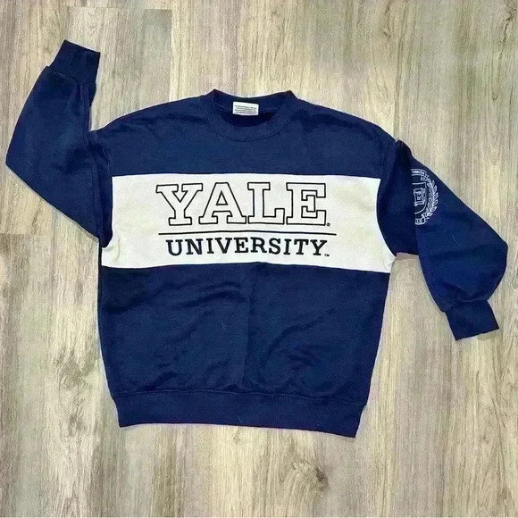 Vintage Yale University Blue White Sweatshirt Pullover Crewneck Men’s Size XS - Picture 1 of 11